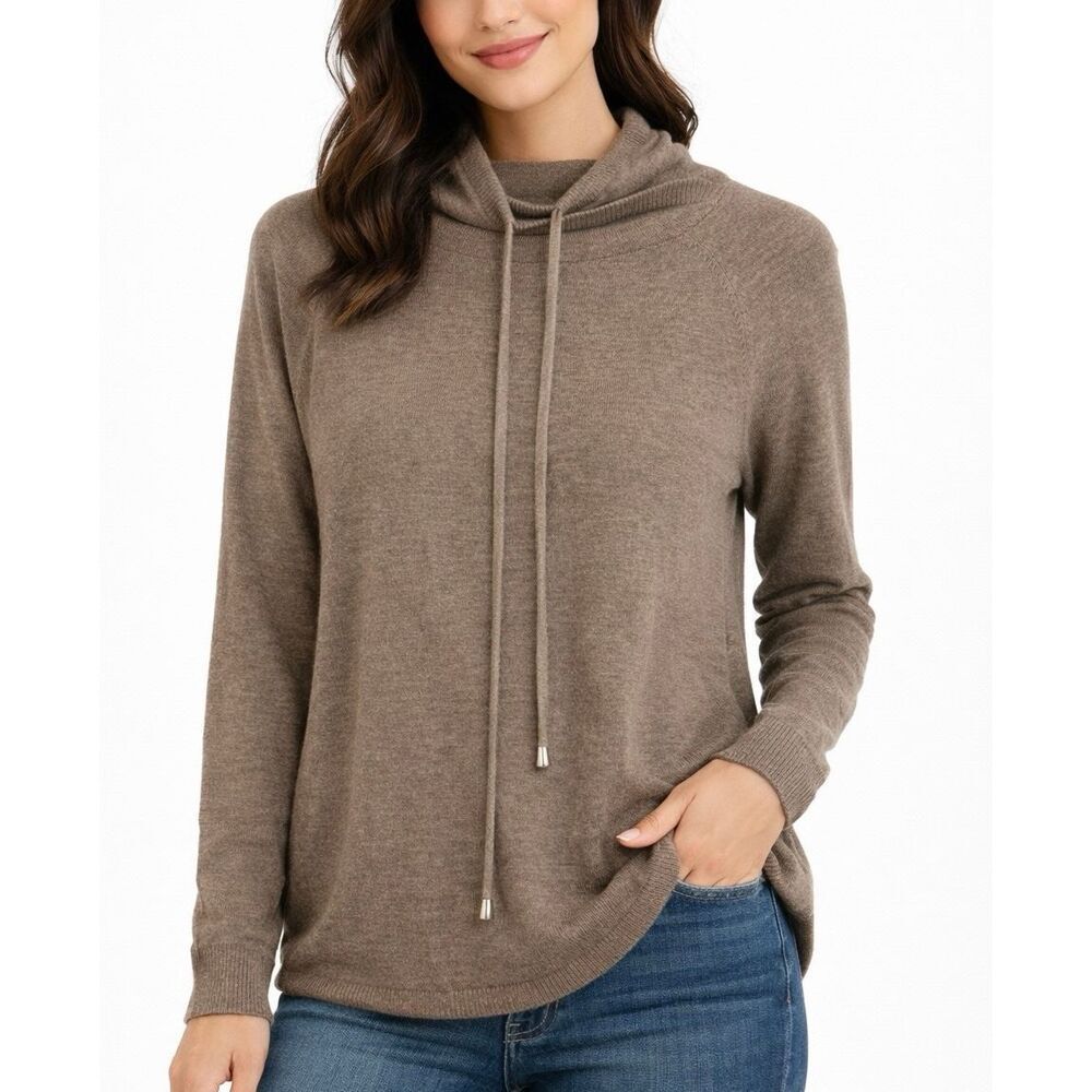Cynthia Rowley brown extra fine merino wool hooded sweater large